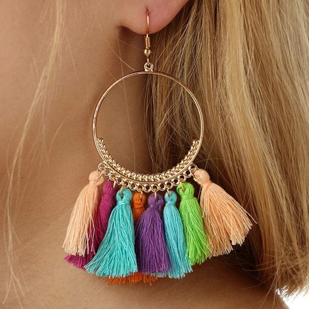 💋4/$25💋VIBRANT & Colorful Hoop Tassel Earrings✨